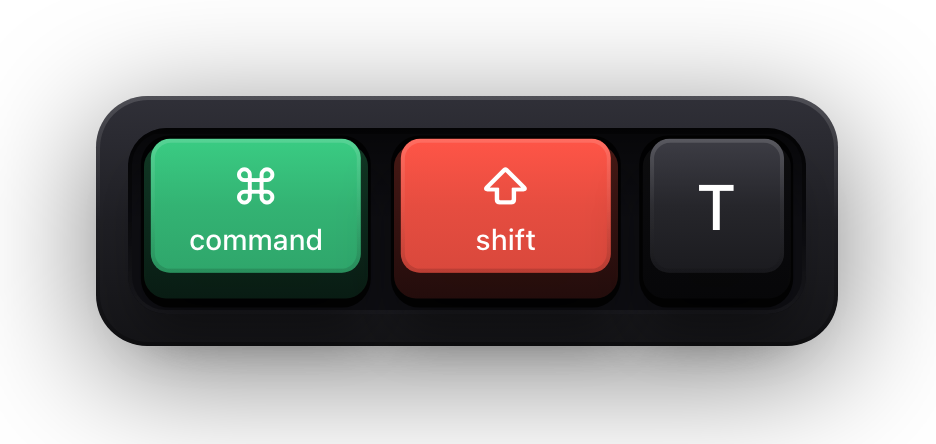 Command, Shift and T shown as mechanical keycaps — Chrome's reopen closed tab chord