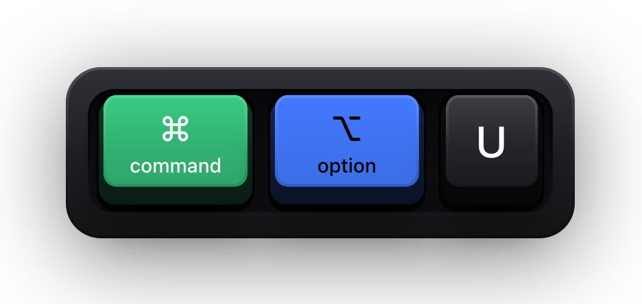 Command, Option and U shown as mechanical keycaps — Chrome's view page source chord