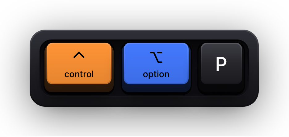 Control, Option and P shown as mechanical keycaps
