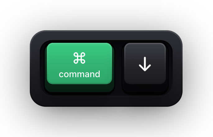 Command and the down arrow shown as mechanical keycaps — Excel's jump to the edge of the data region chord