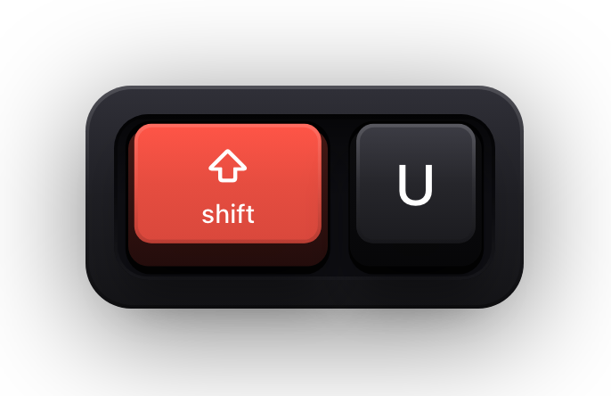 Shift and U shown as mechanical keycaps — Gmail's mark the conversation as unread chord