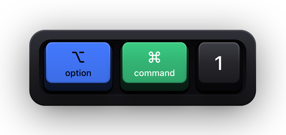 Option, Command and 1 shown as mechanical keycaps — Google Docs' apply heading 1 chord