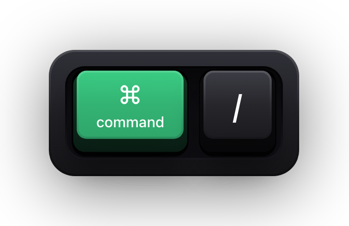 Command and slash shown as mechanical keycaps — Google Docs' show the common keyboard shortcuts chord