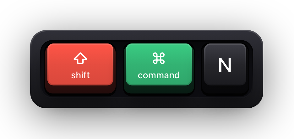 Shift, Command and N shown as mechanical keycaps — Keynote's add a new slide chord