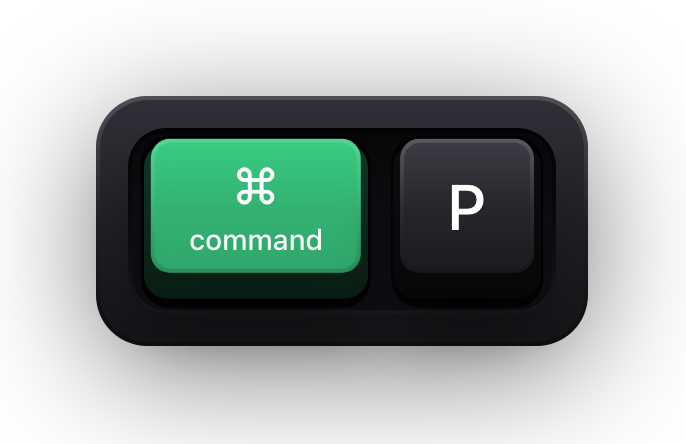 Command and P shown as mechanical keycaps — Obsidian's open the command palette chord
