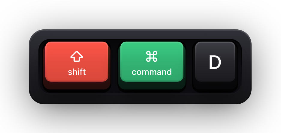 Shift, Command and D shown as mechanical keycaps — Safari's add the page to Reading List chord