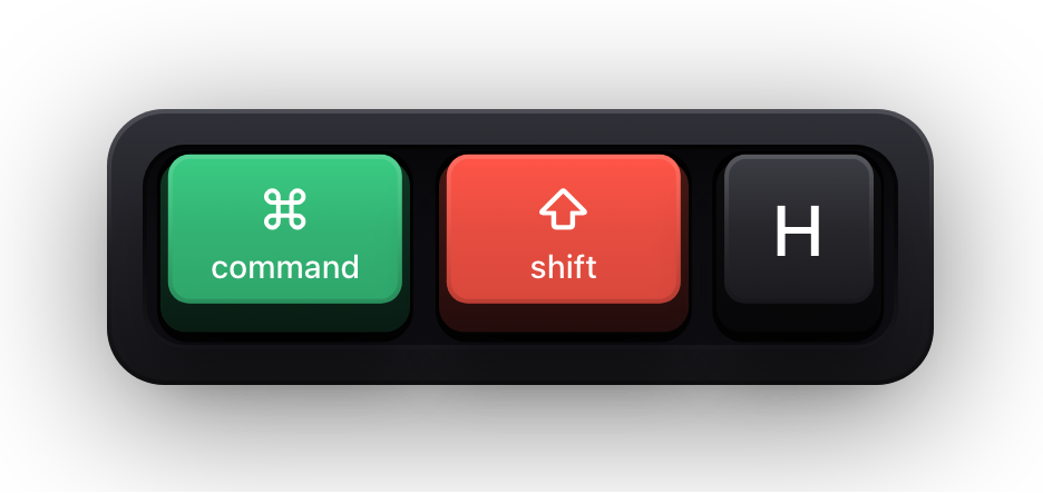 Command, Shift and H shown as mechanical keycaps — Slack's start or leave a huddle chord