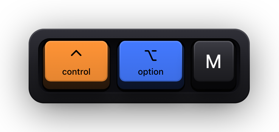 Control, Option and M shown as mechanical keycaps