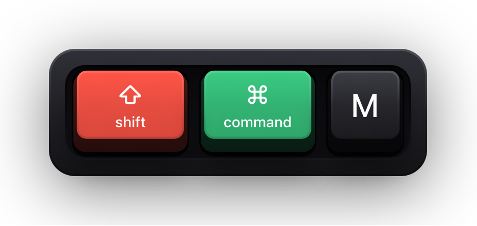 Shift, Command and M shown as mechanical keycaps — Microsoft Teams' toggle mute chord