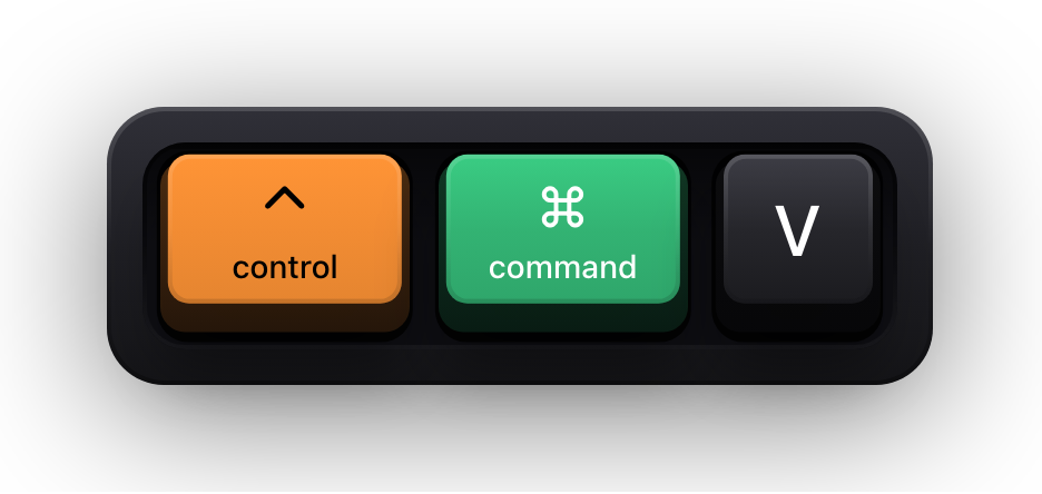 Control, Command and V shown as mechanical keycaps — Terminal's paste escaped text chord
