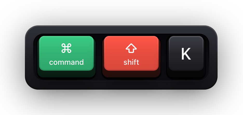 Command, Shift and K shown as mechanical keycaps