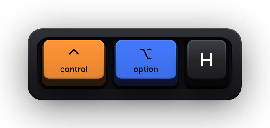 Control, Option and H shown as mechanical keycaps