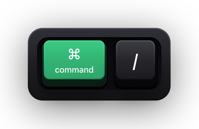 Command and slash shown as mechanical keycaps — VS Code's toggle a line comment chord