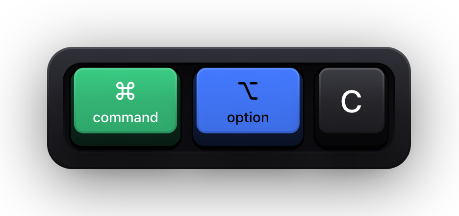 Command, Option and C shown as mechanical keycaps — Word's copy the formatting chord