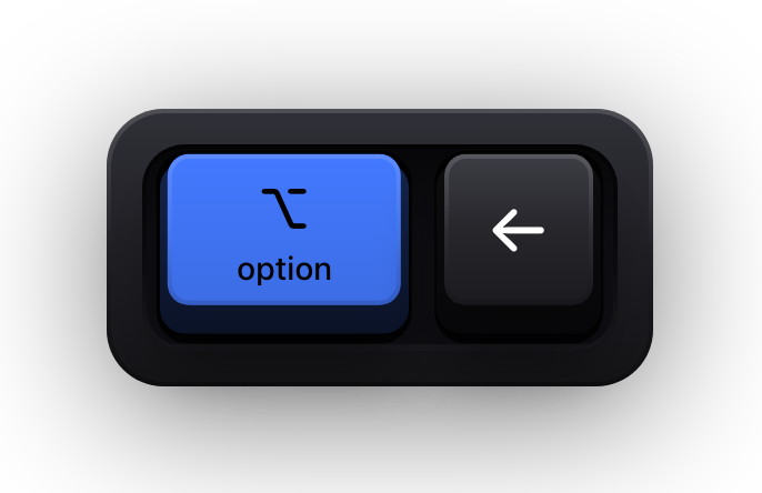 Option and the left arrow shown as mechanical keycaps — Word's move one word left chord