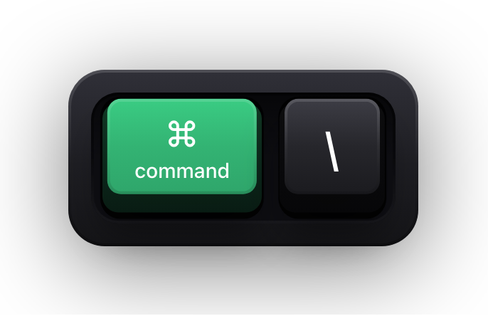 Command and backslash shown as mechanical keycaps — Xcode's create a breakpoint on the current line chord