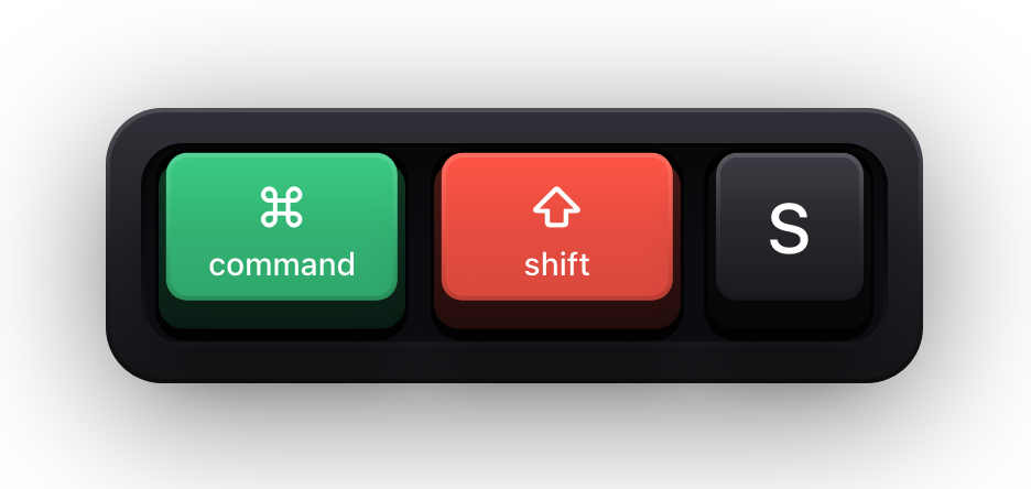 Command, Shift and S shown as mechanical keycaps — Zoom's start and stop screen share chord